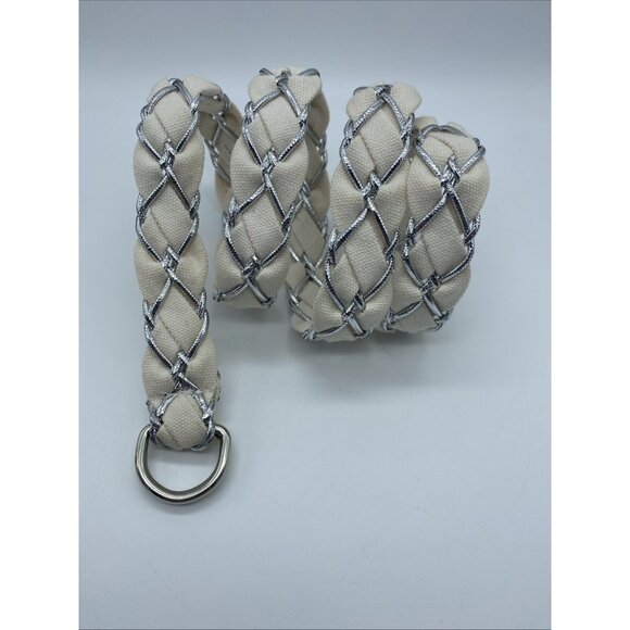 Unbranded Accessories - Unbranded White D-Ring Belt w/ Gray Weave – Women’s Size 12 – 42" Length